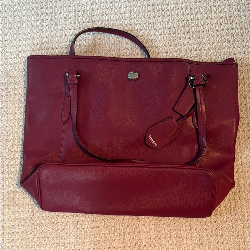 Coach Red Leather Tote with Structured Design